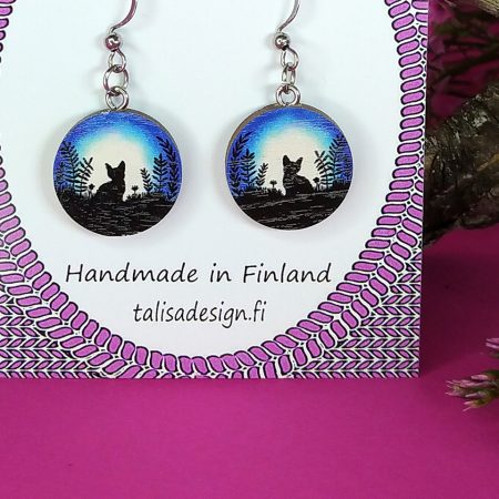 Kuutamolla-korvakorut, puiset, pienet, sininen