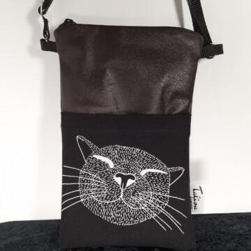 kierrätysnahkakännykkälaukkutummaruskeahappykitty