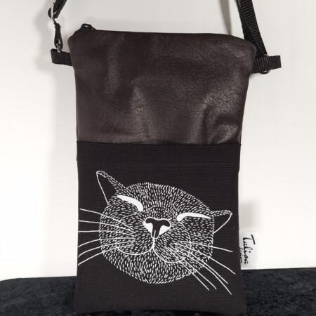 kierrätysnahkakännykkälaukkutummaruskeahappykitty